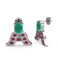 Mimallona Kelebek Küpe - Kök zümrüt ve kök yakut 14 ayar beyaz altın küpe #xxodce