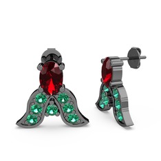 Mimallona Kelebek Küpe - Garnet ve yeşil kuvars 925 ayar siyah rodyum kaplama gümüş küpe #y1jia0