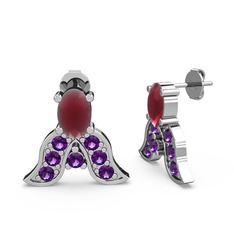 Kök yakut ve ametist 14 ayar beyaz altın küpe