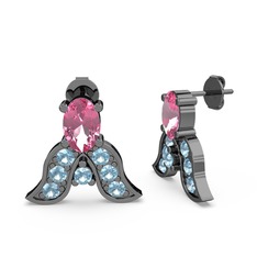 Mimallona Kelebek Küpe - Pembe kuvars ve akuamarin 925 ayar siyah rodyum kaplama gümüş küpe #z3scw4