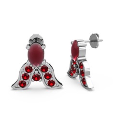 Kök yakut ve garnet 8 ayar beyaz altın küpe
