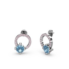 Sima Taşlı Küpe - Akuamarin ve pembe kuvars 14 ayar beyaz altın küpe #107xf9n