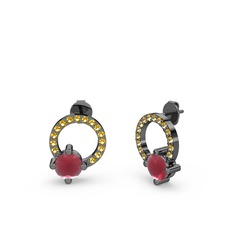 Kök yakut ve sitrin 925 ayar siyah rodyum kaplama gümüş küpe