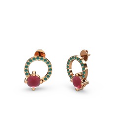 Sima Taşlı Küpe - Kök yakut ve kök zümrüt 14 ayar rose altın küpe #10jl9q0