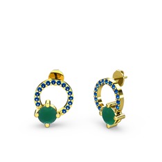 Sima Taşlı Küpe - Kök zümrüt ve lab safir 14 ayar altın küpe #10tvxpr