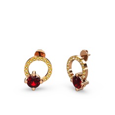Garnet ve sitrin 14 ayar rose altın küpe