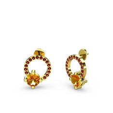 Sitrin ve garnet 925 ayar altın kaplama gümüş küpe