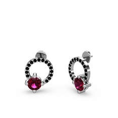 Sima Taşlı Küpe - Rodolit garnet ve siyah zirkon 8 ayar beyaz altın küpe #124kg37