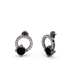 Sima Taşlı Küpe - Siyah zirkon ve pembe kuvars 925 ayar siyah rodyum kaplama gümüş küpe #12ftqrh