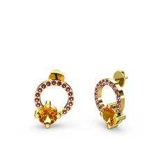 Sitrin ve rodolit garnet 925 ayar altın kaplama gümüş küpe