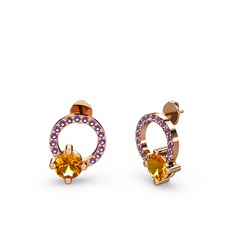 Sima Taşlı Küpe - Sitrin ve ametist 14 ayar rose altın küpe #132z9xa