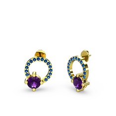 Sima Taşlı Küpe - Ametist ve lab safir 14 ayar altın küpe #135gs0k