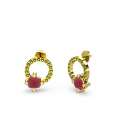 Kök yakut ve peridot 8 ayar altın küpe