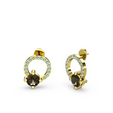 Sima Taşlı Küpe - Dumanlı kuvars ve akuamarin 14 ayar altın küpe #13w1c63