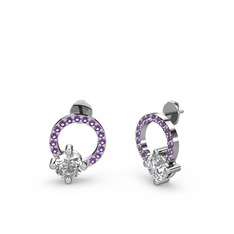 Sima Taşlı Küpe - Swarovski ve ametist 14 ayar beyaz altın küpe #14201q7