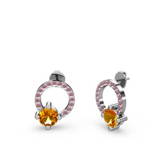 Sima Taşlı Küpe - Sitrin ve kök yakut 14 ayar beyaz altın küpe #144htc8