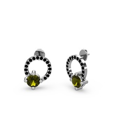 Peridot ve siyah zirkon 18 ayar beyaz altın küpe