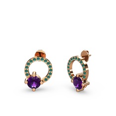 Sima Taşlı Küpe - Ametist ve kök zümrüt 925 ayar rose altın kaplama gümüş küpe #15kfyiu