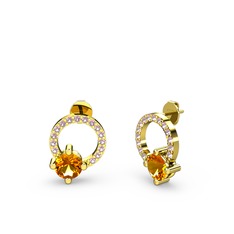 Sima Taşlı Küpe - Sitrin ve pembe kuvars 18 ayar altın küpe #15nlghu