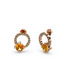 Sima Taşlı Küpe - Sitrin ve dumanlı kuvars 14 ayar rose altın küpe #16gbghn