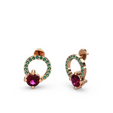 Sima Taşlı Küpe - Rodolit garnet ve yeşil kuvars 925 ayar rose altın kaplama gümüş küpe #16rdbje