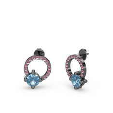 Sima Taşlı Küpe - Akuamarin ve kök yakut 925 ayar siyah rodyum kaplama gümüş küpe #16stbrt