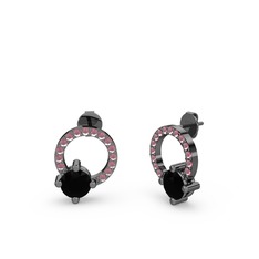 Sima Taşlı Küpe - Siyah zirkon ve kök yakut 925 ayar siyah rodyum kaplama gümüş küpe #179sn9g