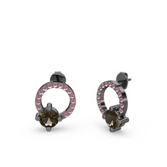 Sima Taşlı Küpe - Dumanlı kuvars ve kök yakut 925 ayar siyah rodyum kaplama gümüş küpe #17g45gt