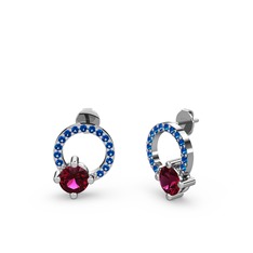 Rodolit garnet ve lab safir 14 ayar beyaz altın küpe