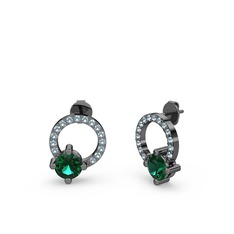 Sima Taşlı Küpe - Yeşil kuvars ve akuamarin 925 ayar siyah rodyum kaplama gümüş küpe #18dxrtz