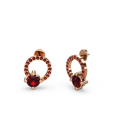 Sima Taşlı Küpe - Garnet 14 ayar rose altın küpe #18onga