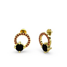 Siyah zirkon ve garnet 14 ayar altın küpe