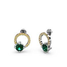 Sima Taşlı Küpe - Yeşil kuvars ve sitrin 8 ayar beyaz altın küpe #19dnexu