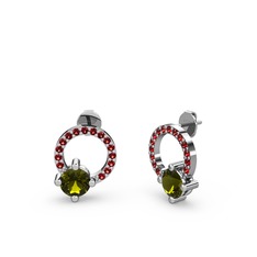 Peridot ve garnet 14 ayar beyaz altın küpe