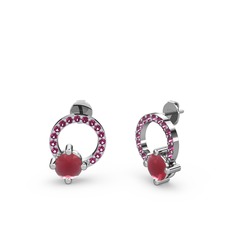 Kök yakut ve rodolit garnet 14 ayar beyaz altın küpe