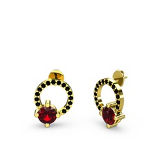 Sima Taşlı Küpe - Garnet ve siyah zirkon 14 ayar altın küpe #1b8o6ch