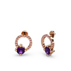 Sima Taşlı Küpe - Ametist ve kök yakut 18 ayar rose altın küpe #1bjcz2k