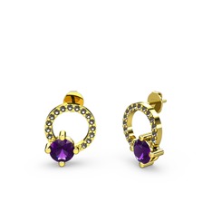 Sima Taşlı Küpe - Ametist ve dumanlı kuvars 8 ayar altın küpe #1bl2b10