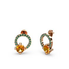 Sima Taşlı Küpe - Sitrin ve yeşil kuvars 18 ayar rose altın küpe #1browbw