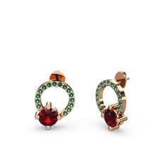 Garnet ve yeşil kuvars 18 ayar rose altın küpe