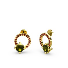 Sima Taşlı Küpe - Peridot ve garnet 18 ayar altın küpe #1djw13w