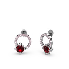 Sima Taşlı Küpe - Garnet ve pembe kuvars 925 ayar gümüş küpe #1dqa91x