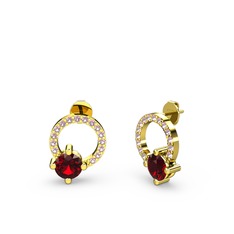 Garnet ve pembe kuvars 8 ayar altın küpe