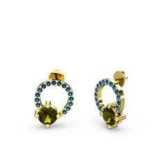 Peridot ve lab safir 925 ayar altın kaplama gümüş küpe