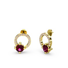 Sima Taşlı Küpe - Rodolit garnet ve pembe kuvars 8 ayar altın küpe #1ena8ob