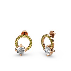 Sima Taşlı Küpe - Beyaz zirkon ve peridot 14 ayar rose altın küpe #1f1yu5d