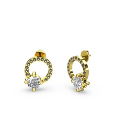 Swarovski ve dumanlı kuvars 8 ayar altın küpe