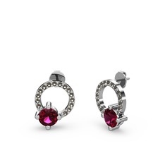 Sima Taşlı Küpe - Rodolit garnet ve dumanlı kuvars 8 ayar beyaz altın küpe #1fii55e