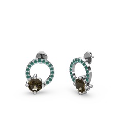 Sima Taşlı Küpe - Dumanlı kuvars ve kök zümrüt 925 ayar gümüş küpe #1fw9xpi