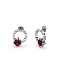 Garnet ve pırlanta 8 ayar beyaz altın küpe (0.45 karat)